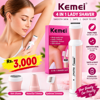 Kemei 4 in 1 Lady's Shaver - Rechargeable Trimmer Set
